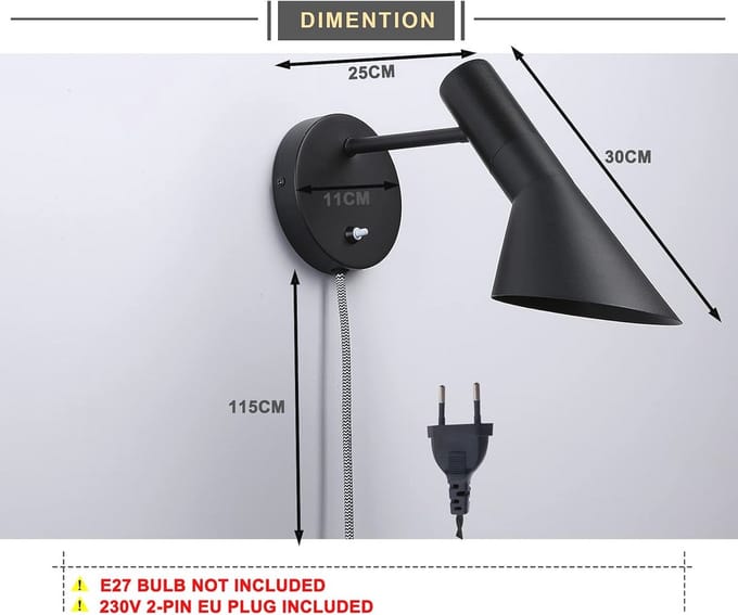 Moderne Draaibare LED Wandlamp met Stekker en Schakelaar voor Slaapkamer - Elegant Design - E27 Fitting