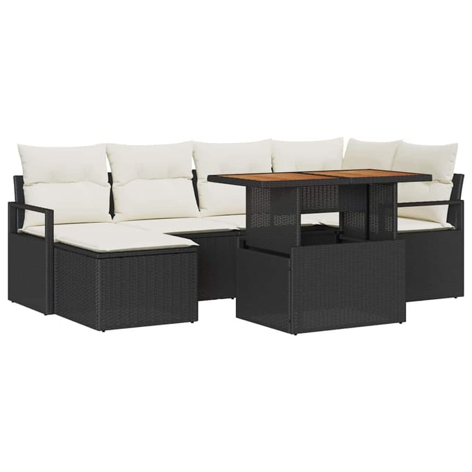 vidaXL - Tuinbank - Set - 7 - st - Zwart - poly - rattan