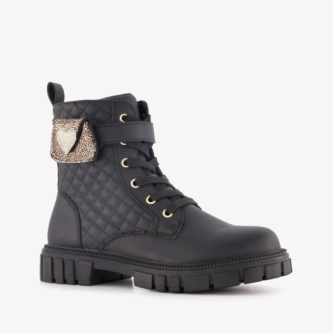 Blue Box meisjes veterboots met hartje zwart - Maat 38