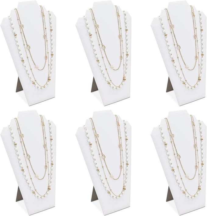 Luxe Set van 6 Houten Display Standaards voor Sieraden met Kunstleer