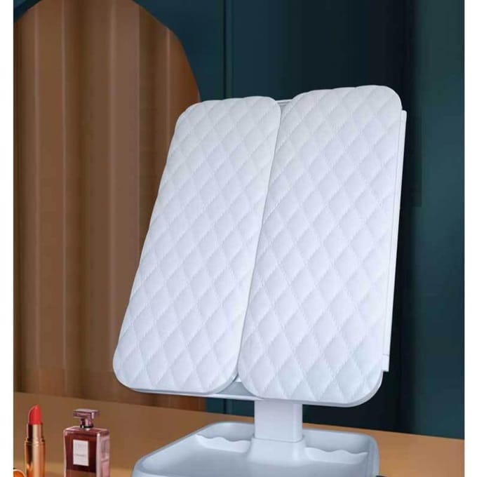 LED Slim Make-up Spiegel, Driekleurig Licht Verstelbare Bureau Spiegel, Vierkant Driezijdig Opvouwbare Vullicht Schoonheidsspiegel wit