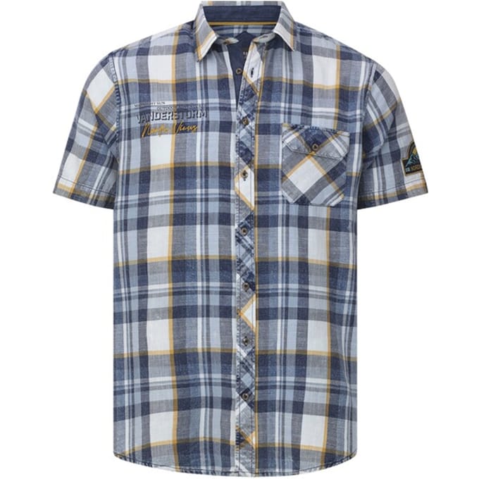 Jan Vanderstorm herren Overhemd Met Korte Mouwen - 55/56 - blauw - Plus Size