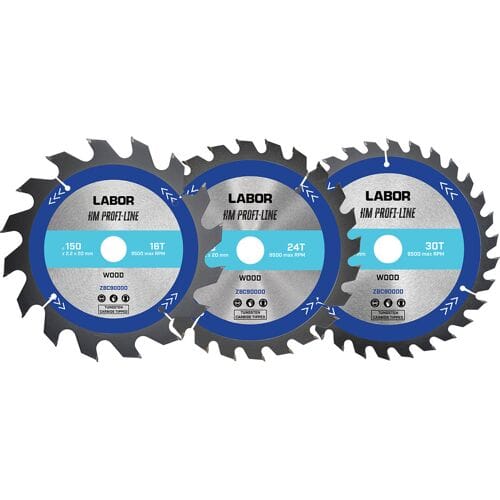 Labor HM cirkelzaagblad hout 150x20x2,2mm - 16,24,30T (3 Stuks)