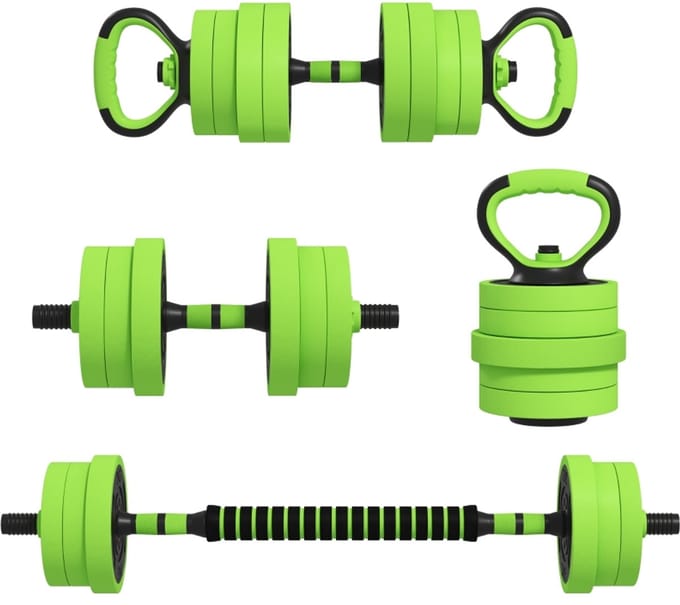 4-in-1 Hantel Set - 20 kg - Verstelbaar - Kurzhantel & Langhantel - Groen