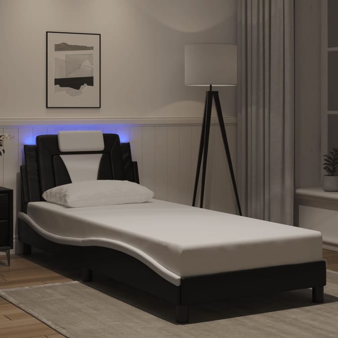 vidaXL - Bedframe - "Viana" - met - LED - zonder - matras - zwart - en - wit - 90x200 - cm