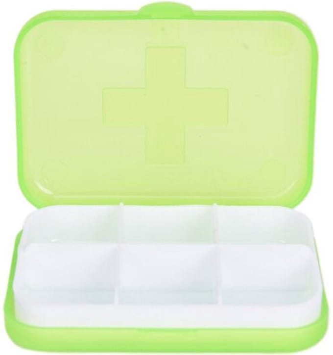 Cabantis Mini Pillendoosje 6 Vakjes - Mini-Pillen Organizer - Mini-Medicijn Doosje - 8,8x6,5x2cm - Groen
