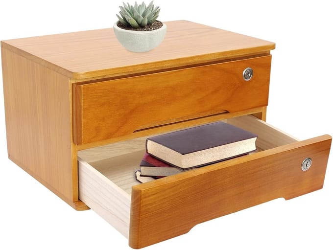 Bureau Opbergbox - Lade Organizer - Kantoor Studie - Afsluitbare Lade - 40 x 28 x 22 cm - Hout Geel