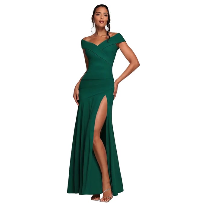 Vrouwelijke Off-Shoulder Geplooide Jurk Goddiva Scuba