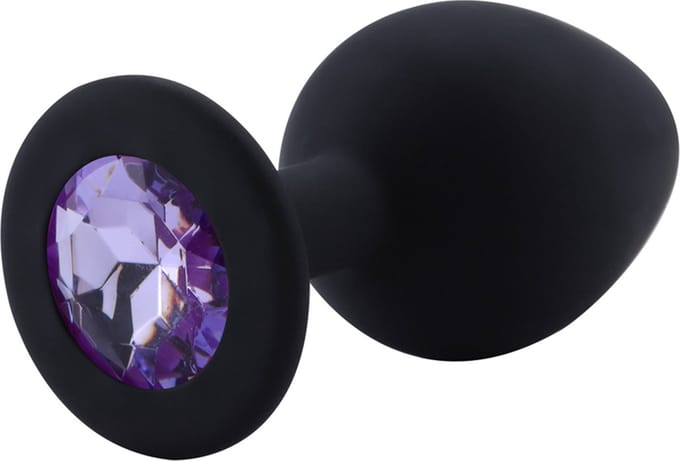 PLGZ - Rosebud Siliconen Anaal Plug - Zwart - Lila Siersteen - Verkrijgbaar in 3 maten Medium