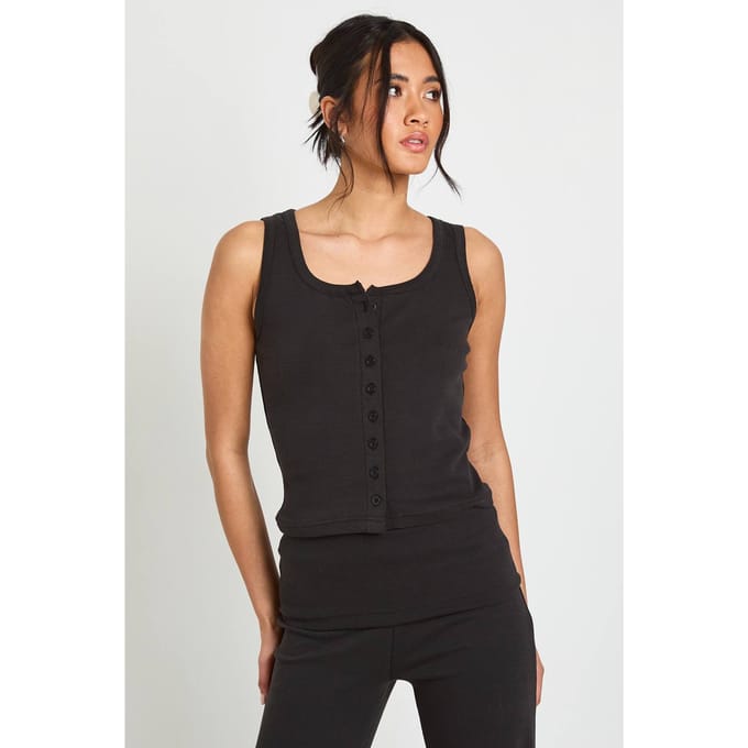 boohoo Dames Doorknoop Vestje Top | Zwart | Maat: 36