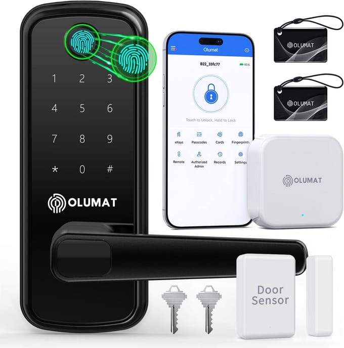 Slim Deurslot met Handvat - Keyless Toegangscontrole met Vingerafdruk, Code en Wifi
