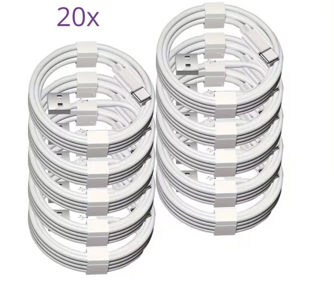 Viewr - USB-A naar USB-C kabel - 20 Stuks - 1 Meter - Oplader Kabel - Snel Lader