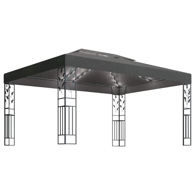 vidaXL - Prieel - met - dubbel - dak - en - LED-lichtslinger - 3x4 - m - antracietkleur