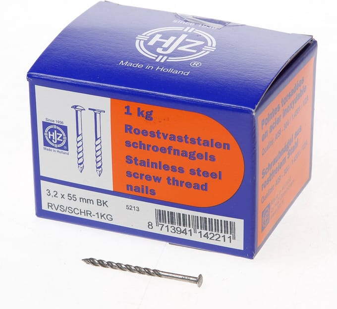 Hjz schroefnagel bombe kop RVS 3.2 x 55mm 1 kg