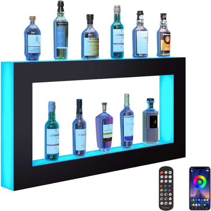 Étagère de bar d'affichage de bouteilles d'alcool éclairée par LED 48 pouces Contrôle RF et par application