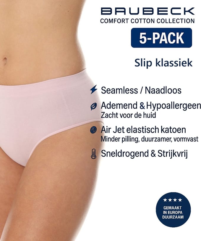 Brubeck Dames Slip Klassiek – Naadloos (Seamless) Elastisch Katoen – 5-Pack - Roze XXL