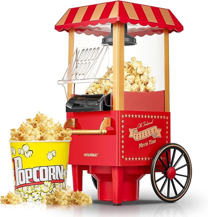 Popcorn Machine - Popcorn Popper -Popcorn Maker- Popcorn in 3 Minuten - 1200W - Rood/Goud - Hete Lucht