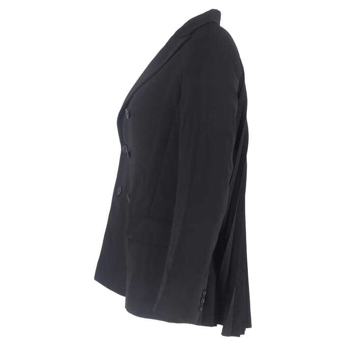 RED Valentino Double-Breasted Back Pleated Blazer in Black Wool