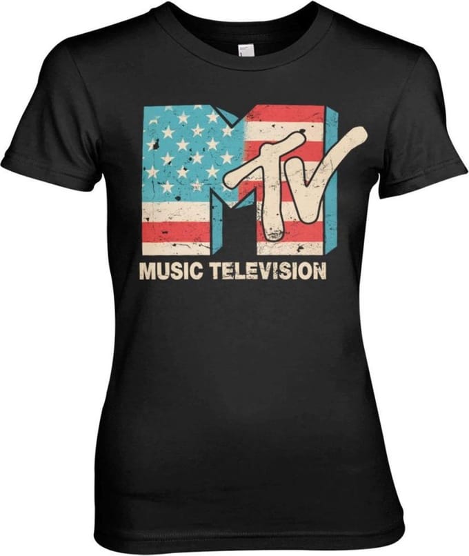 MTV Dames Tshirt -2XL- Distressed USA Flag Zwart
