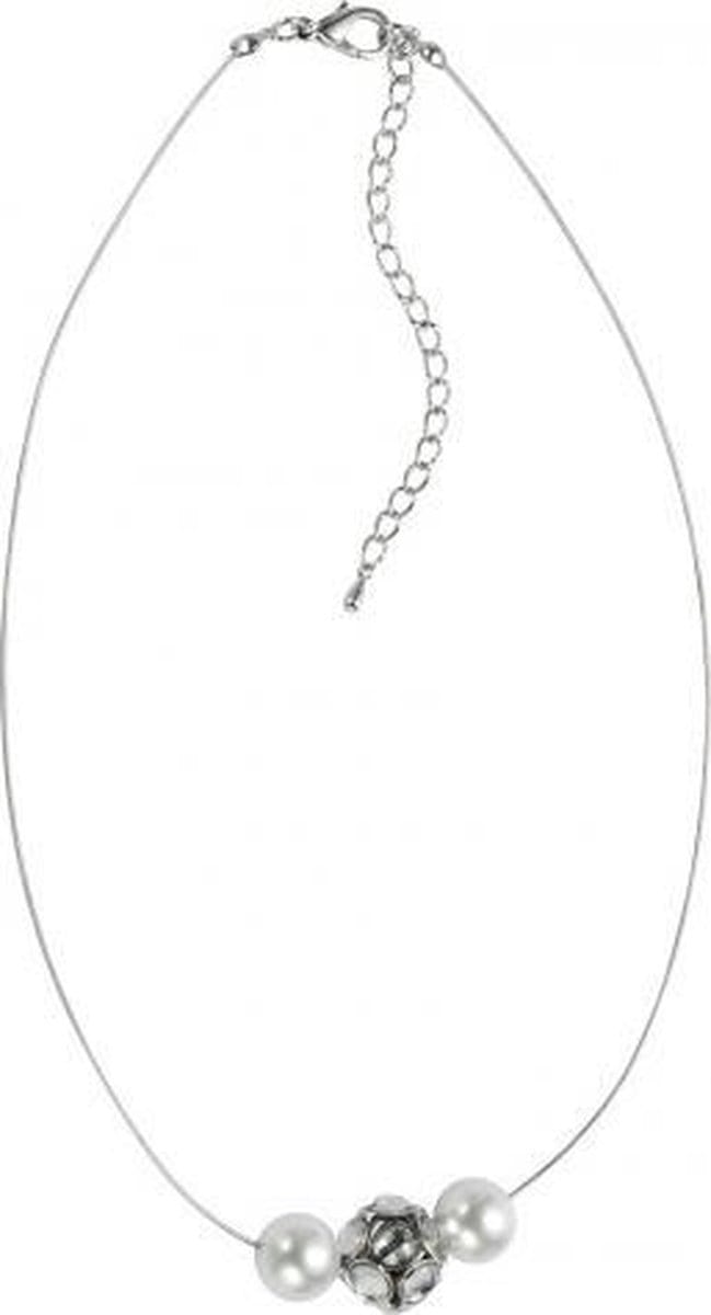 Behave Korte ketting met parels en kraal met steentjes