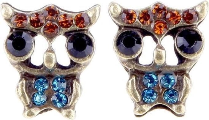 Fako Bijoux® - Oorbellen - Steker - Uiltjes - Retro - Brons - Blauw/Bruin