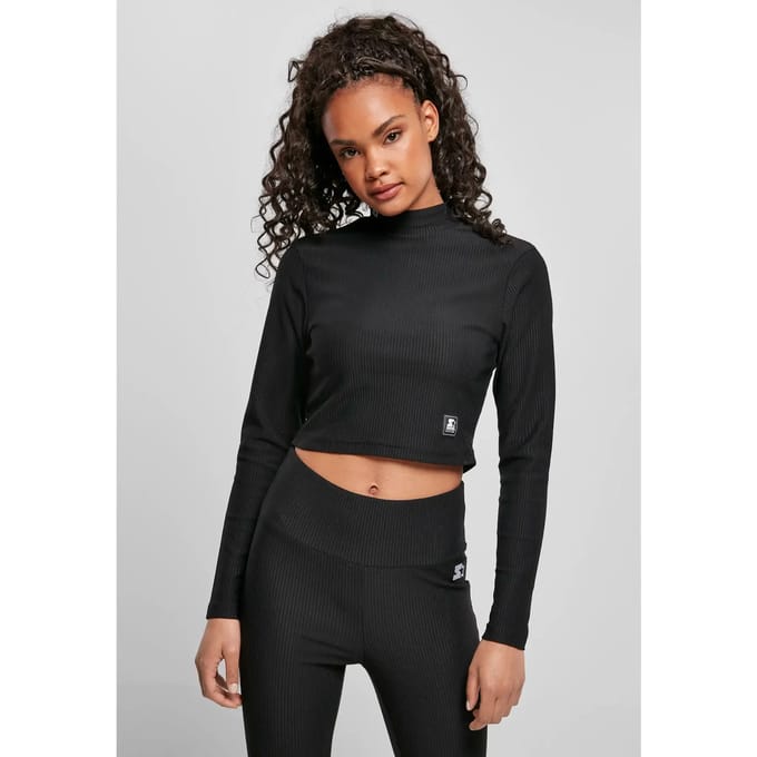 Starter Black Label - Starter Cropped Stretch Rib Turtleneck Longsleeve top - M - Zwart