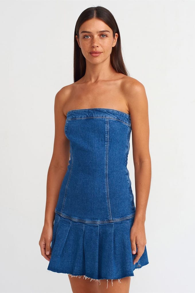 Aangesloten Strapless Denim Mini-jurk