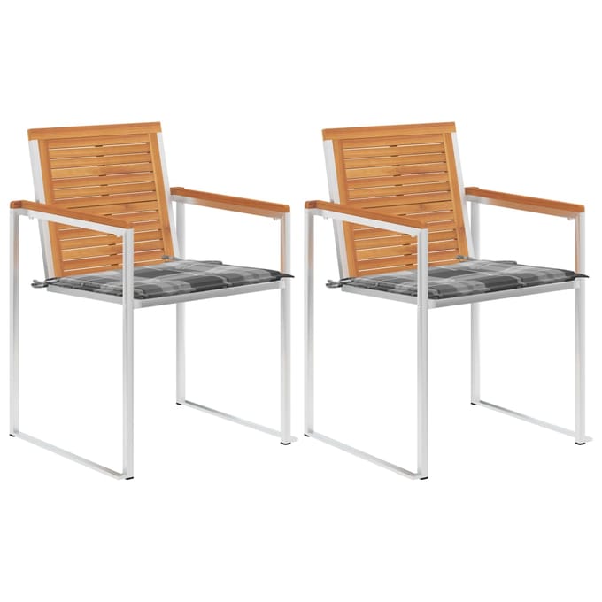 vidaXL - Tuinstoelen - 2 - st - met - kussens - massief - acaciahout - en - staal