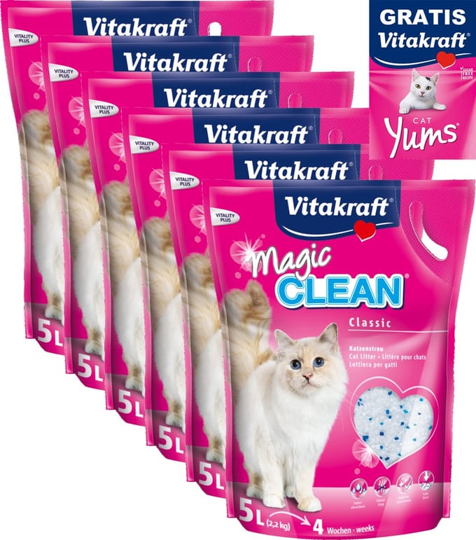 Magic Clean Silicaat kattenbakvulling 6 x 5L met gratis snack