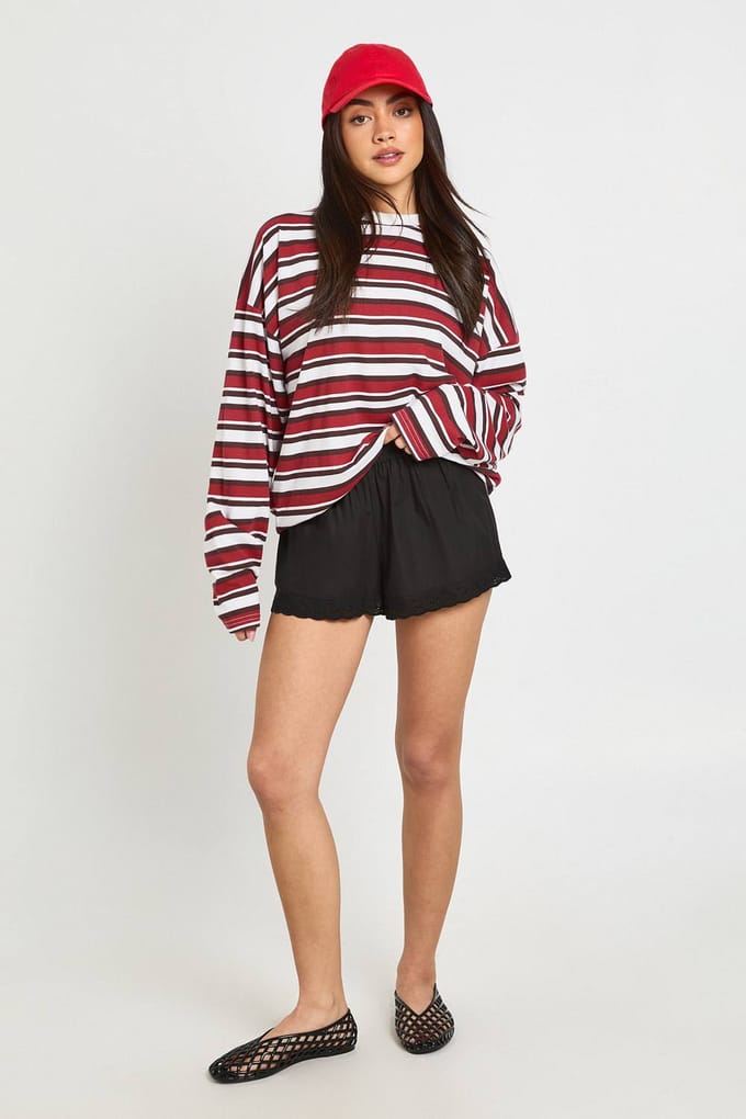 boohoo Dames Popeline Broderie Korte Broek | Black | Maat: 16
