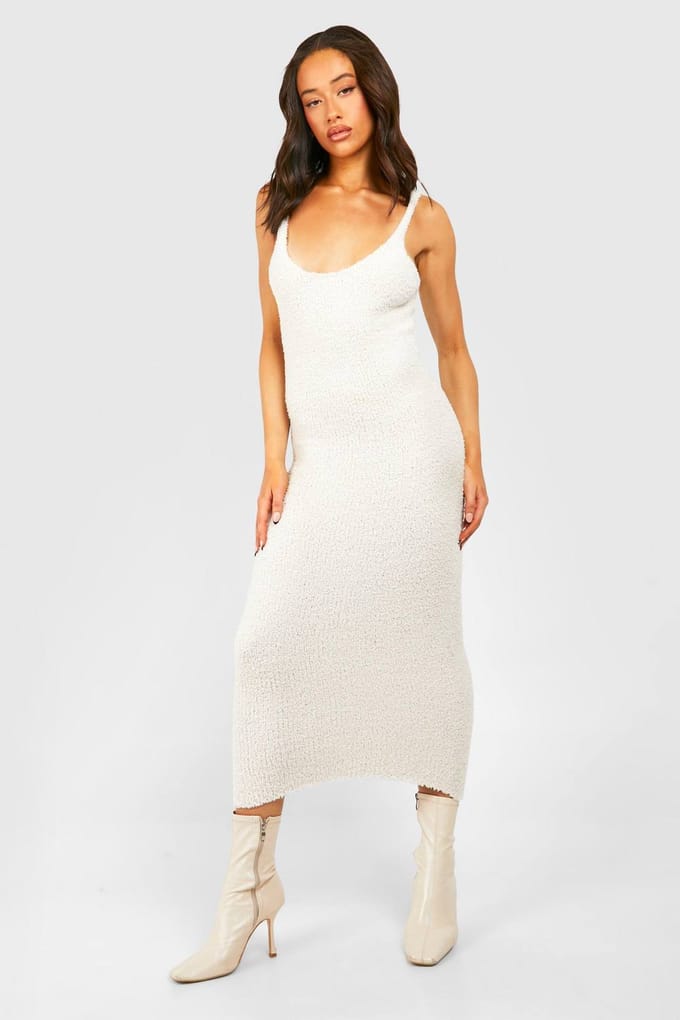 boohoo Dames Teddy Soft Knit Scoop Midaxi Jurk | Ivoor | Maat: Medium