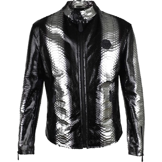 Philipp Plein Leren jas Zilver