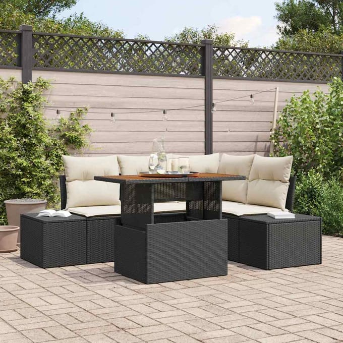 vidaXL - Tuinbank - Set - 5 - st - Zwart - Poly - rattan
