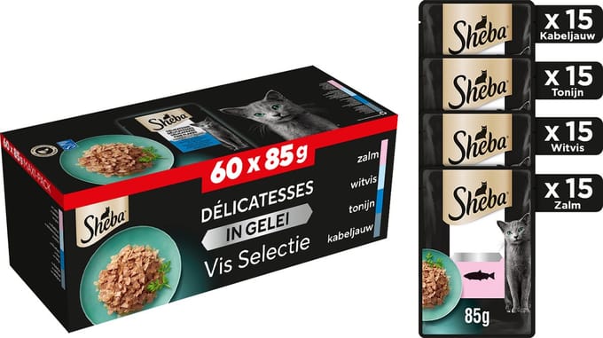 Sheba Delicatesse Maaltijdzakjes - Kattenvoer -Vis Selectie in gelei - 60x85 g