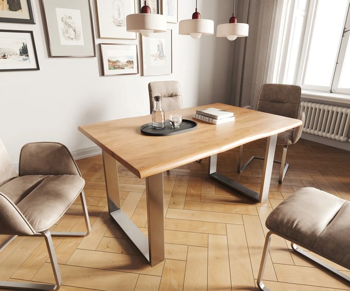 Eettafel Edge acacia natuur 140x90 edelstaal smal Live-Edge