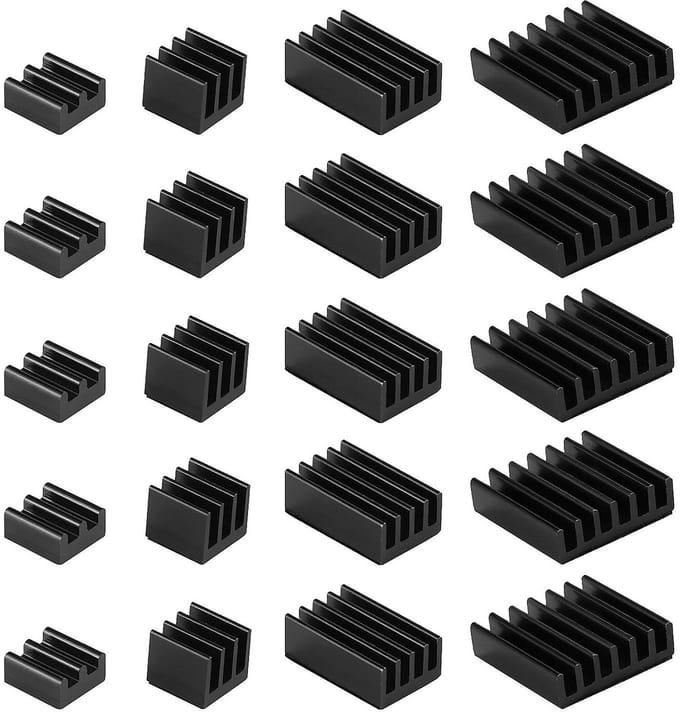 Koelplaten Set - Heatsinks Aluminium - Raspberry Pi Koeling - Vier Maten - 20 Stuks - Zwart
