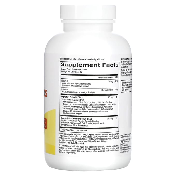 Super Nutrition, Probiotique pour enfants, Saveur fruits des bois, 5 milliards d'UFC, 90 comprimés à croquer