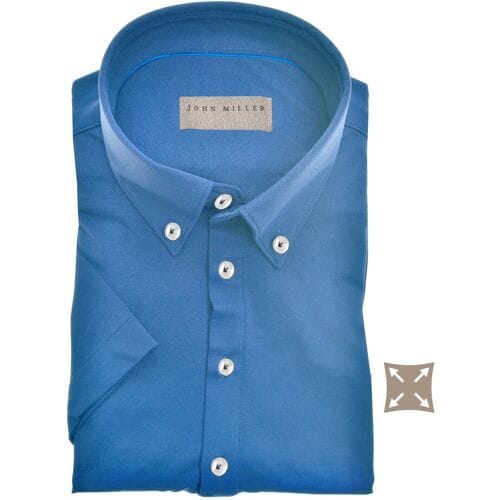 John Miller Polo Slim Casual Button Down Short Sleeve Hyperstretch Midden Blauw / male