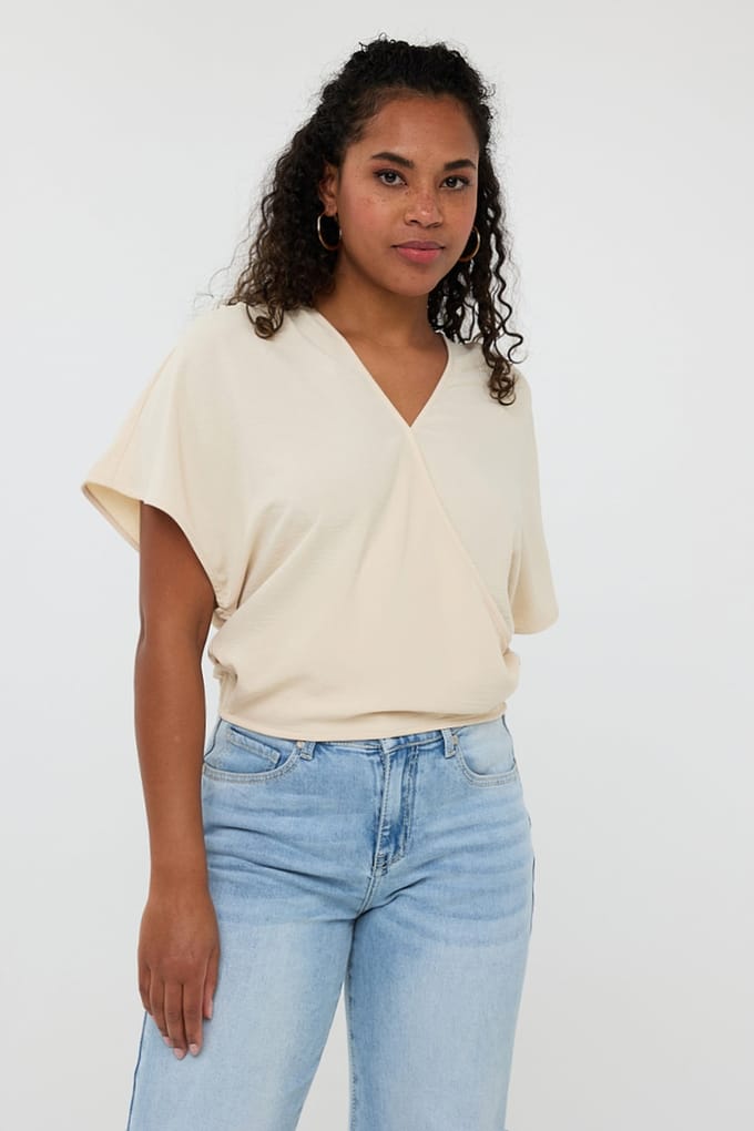 EsQualo Top Overlap Crinkle Sand Größe: 36 | Blusen Outlet | Damen | Braun