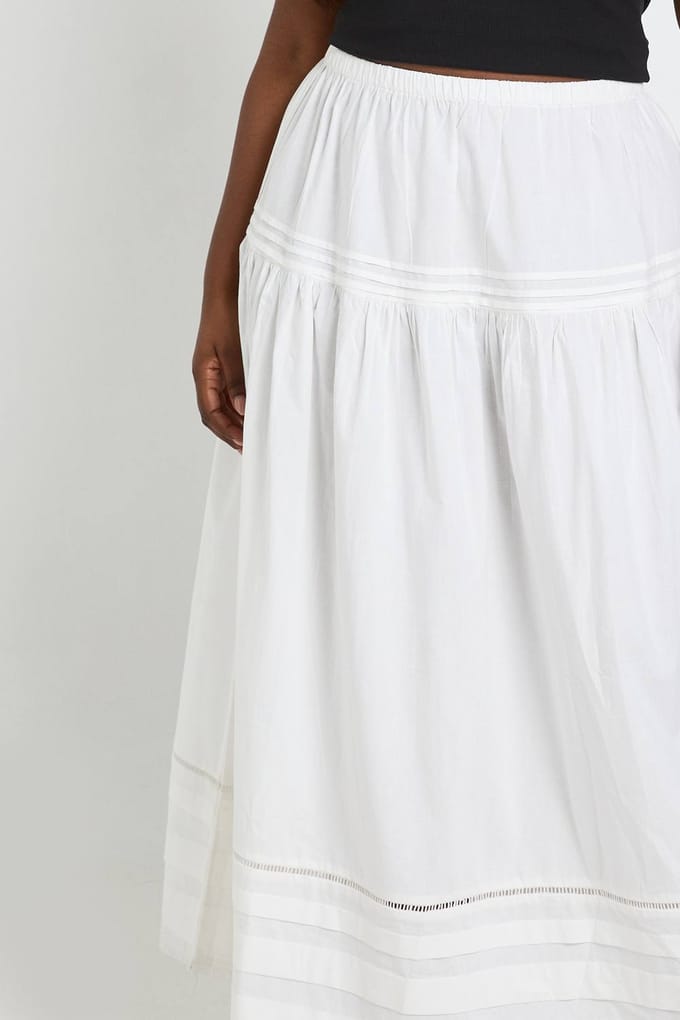 boohoo Dames Plus Katoenen Geborduurd Maxi Rok | Wit | Maat: 48