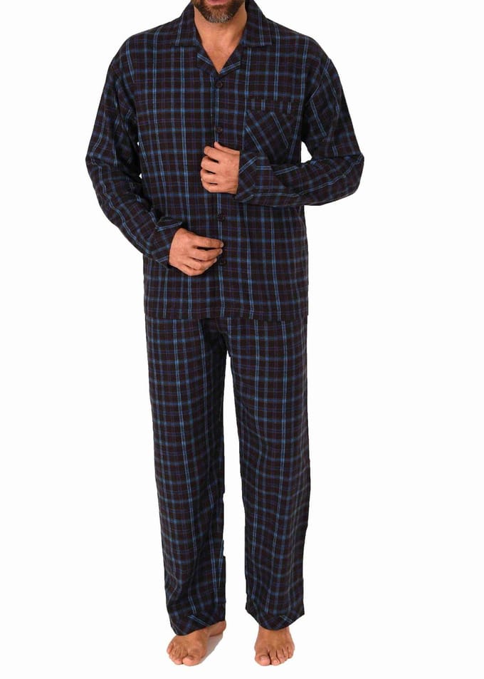 Herenpyjama in flanel met lange mouwen en knoopsluiting - 222 101 15 871