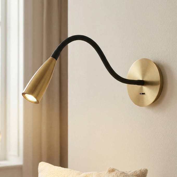 Zambelis LED leeslamp H63 met flexibele arm, mat messing