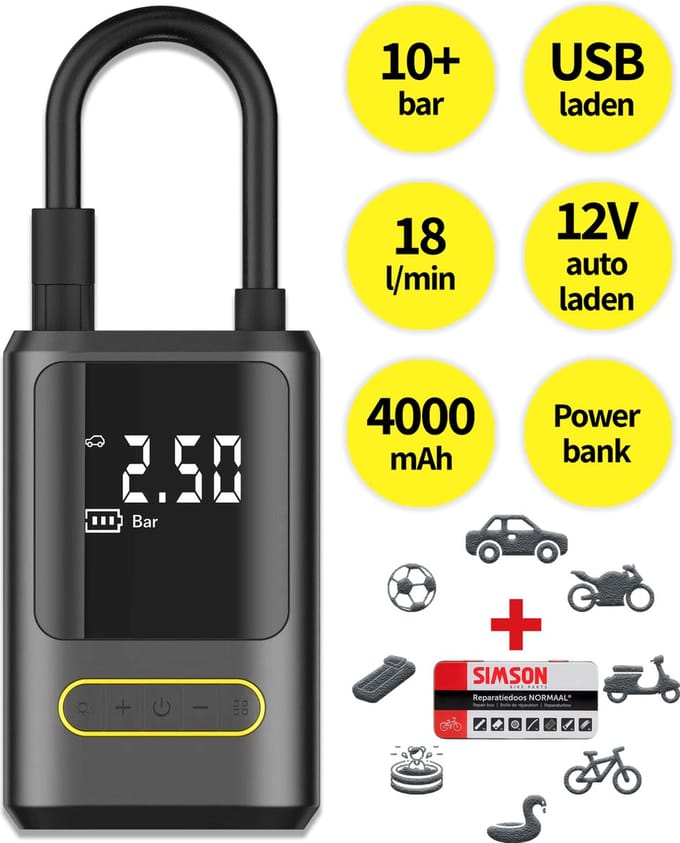 Elektrische Fietspomp Met Drukmeter - Bandenpomp - 18 l/min - 10.3 Bar