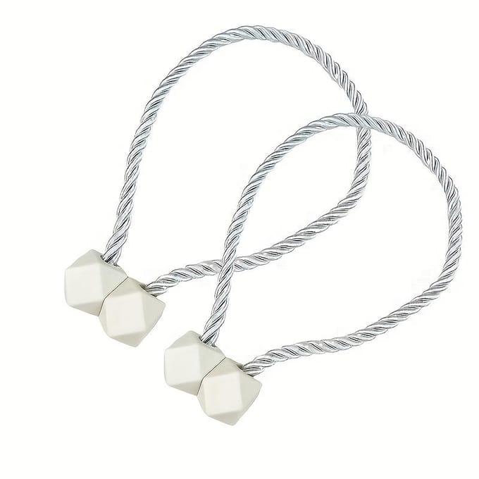 2 pièces Clips de Rideaux Magnétiques avec Corde en Polyester Robuste & Conception Sans Perçage, Forte Adhérence Magnétique, pour Décoration Intérieure Moderne, Décoration de Fenêtre 2pcs white