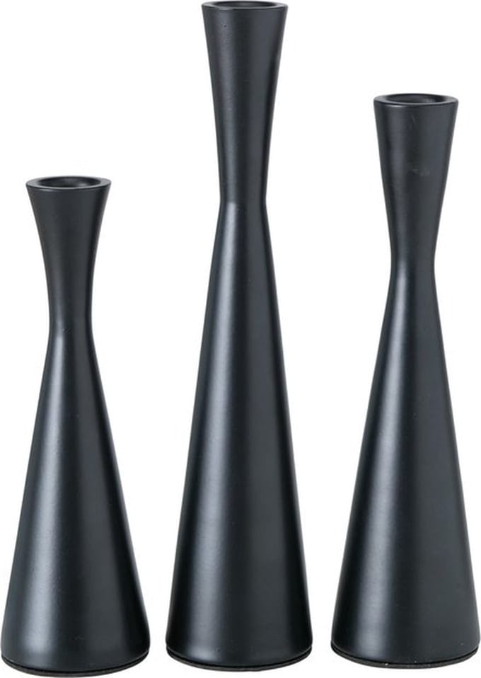 Boltze - Kandelaar - Set van 3 - 20,23 en 26cm - Cone - Metaal - Ø 6cm - Zwart
