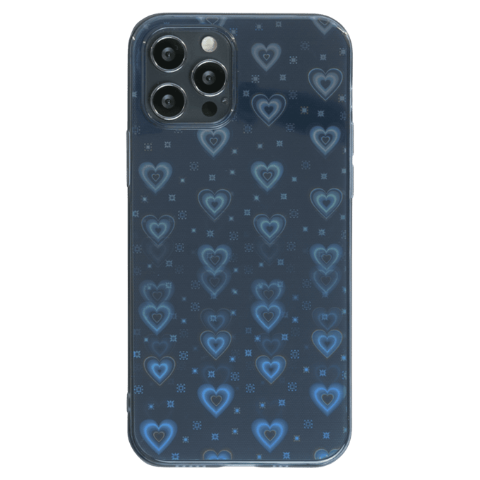 Mocaa iPhone 12 (Pro) 3D Effect Hartjes Hoesje Blauw