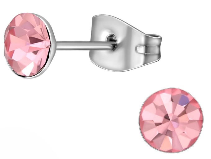 CS Joy - Oorbellen - 5 mm - Chirurgisch staal - kristal roze - oorknoppen
