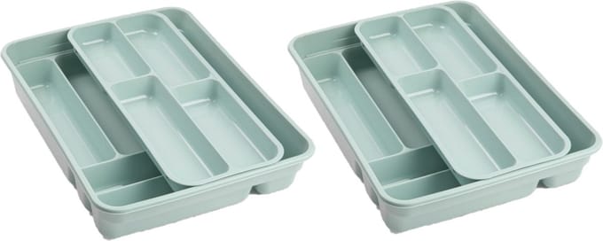 Plasticforte Bestekbak - mintgroen - 10-vaks - 2 lagen - besteklade - organizer