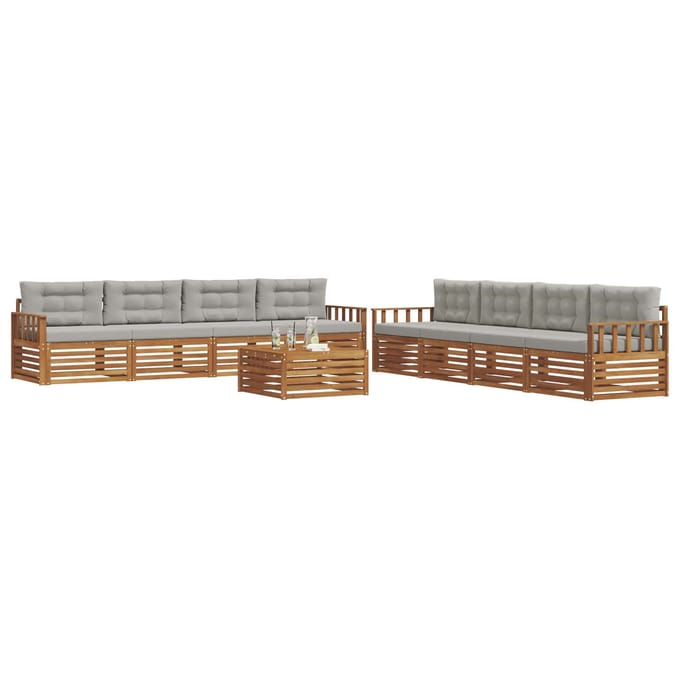 vidaXL - Buiten - bank - set - 9 - st - Naturel - en - lichtgrijs
