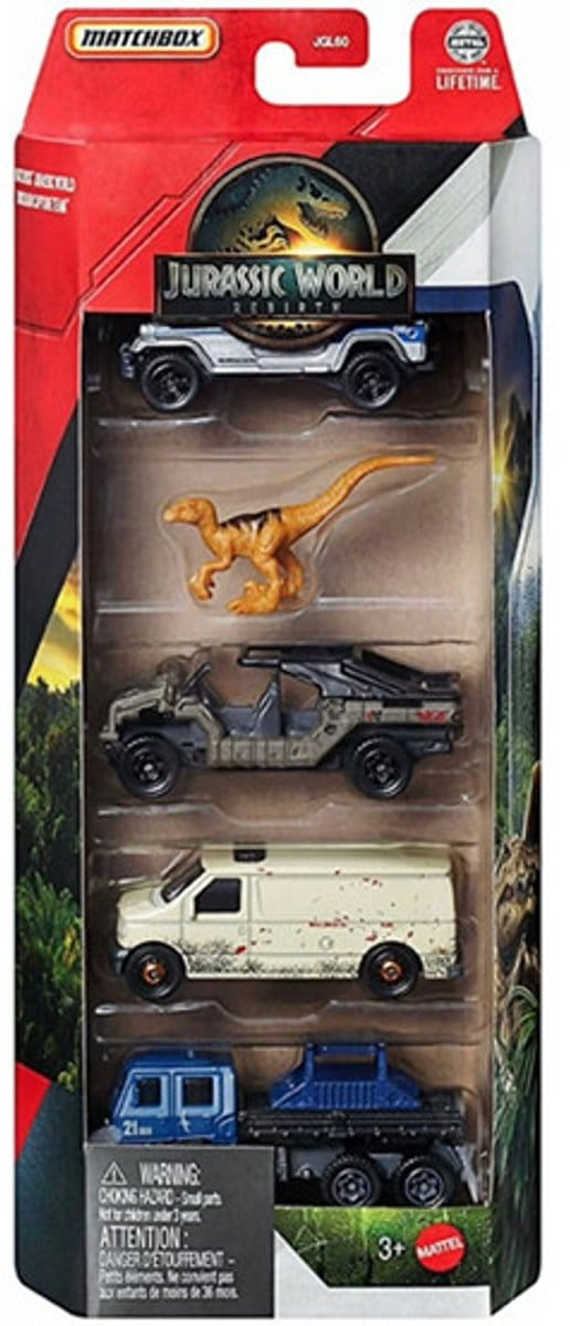 MATCHBOX 5 IN BOX JURASSIC WORLD REBIRTH METAL (1:64) 5 PACK